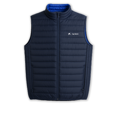 Armilla encoixinada de color blau marí que incorpora el logotip d'AgroBank en un costat, a l'alçada del pit